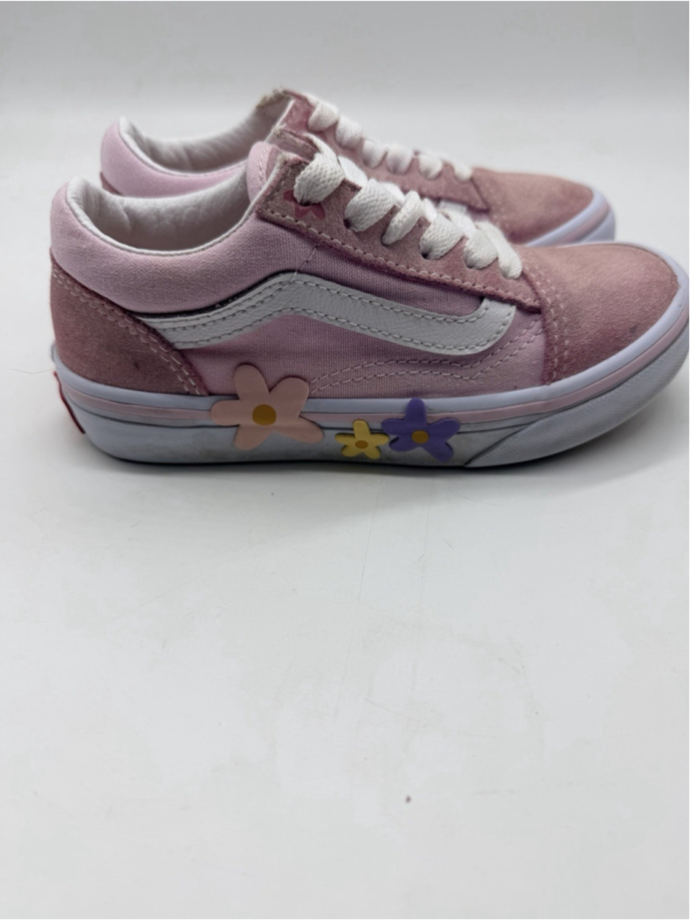 VANS Kids Old Skool Flower Skate Shoes Pink/White Girl’s Size 12 Sneakers